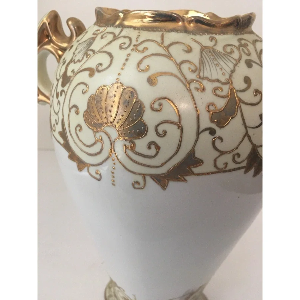 Antique Gilded Vase Urn Creamy White Gold Ornate Tall